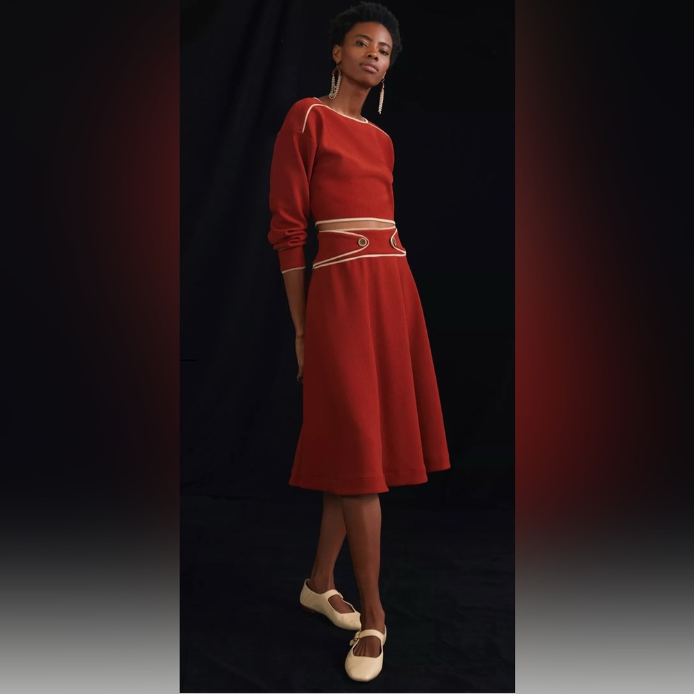 Anthropologie Maeve Contrast Red Skirt Set